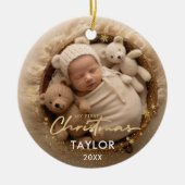 Baby's Eerste Kerstmis Gouden Sneeuwvlokken Baby S Keramisch Ornament (Voorkant)