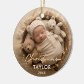 Baby's Eerste Kerstmis Gouden Sneeuwvlokken Baby S Keramisch Ornament (Links)