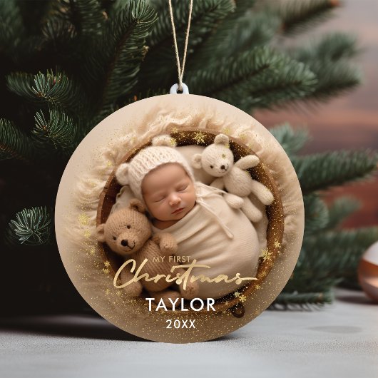 Baby's Eerste Kerstmis Gouden Sneeuwvlokken Baby S Keramisch Ornament