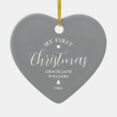 Baby's Eerste Kerstmis Grijs Aangepaste Naam Aande Keramisch Ornament (Voorkant)