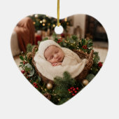 Baby's Eerste Kerstmis Grijs Aangepaste Naam Aande Keramisch Ornament (Achterkant)
