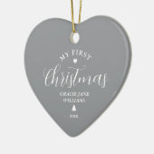 Baby's Eerste Kerstmis Grijs Aangepaste Naam Aande Keramisch Ornament (Links)