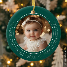 Baby's Eerste Kerstmis Groen Modern Foto Pasgebore Keramisch Ornament