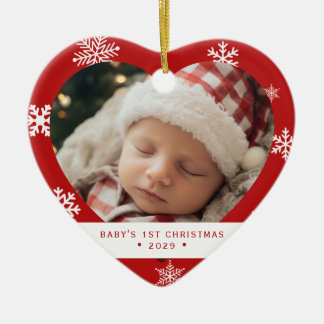 Baby's Eerste Kerstmis Hartvormige Foto Ornament