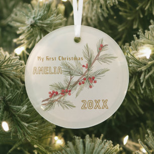 Baby's Eerste Kerstmis Hulst Winterloof Glas Ornament