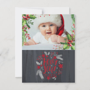 Baby's Eerste Kerstmis, Hulstbes, Babyfoto Feestdagenkaart