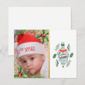 Baby's Eerste Kerstmis, Hulstbessen, Kerstbal Feestdagenkaart (Voorkant / Achterkant)