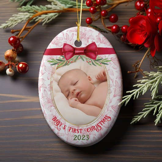 Baby's Eerste Kerstmis Ik Roze Rood Meisje Naam Fo Keramisch Ornament