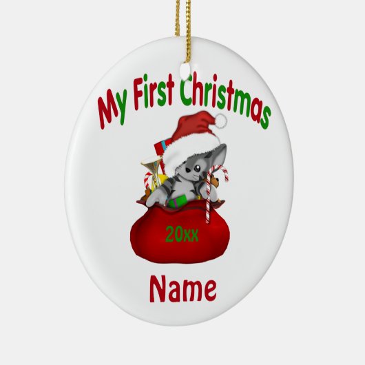 Babys Eerste Kerstmis Kat, speciaal gepersonalisee Keramisch Ornament (Rechts)