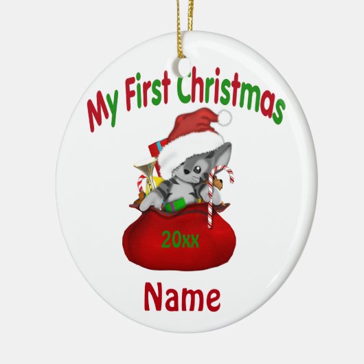 Babys Eerste Kerstmis Kat, speciaal gepersonalisee Keramisch Ornament (Links)