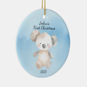 Baby's Eerste Kerstmis KoalaBear Blauw Gepersonali Keramisch Ornament (Rechts)