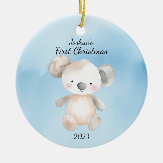 Baby's Eerste Kerstmis KoalaBear Blauw Gepersonali Keramisch Ornament (Voorkant)
