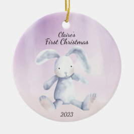 Baby's Eerste Kerstmis Konijn LavendelGepersonalis Keramisch Ornament