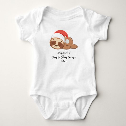 Baby's Eerste Kerstmis Luiaard Aangepaste Naam Romper (Voorkant)
