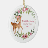 Babys Eerste Kerstmis Meisjes Herten Gepersonalise Keramisch Ornament (Rechts)