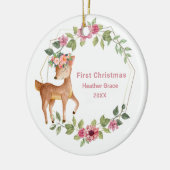 Babys Eerste Kerstmis Meisjes Herten Gepersonalise Keramisch Ornament (Links)