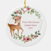 Babys Eerste Kerstmis Meisjes Herten Gepersonalise Keramisch Ornament (Achterkant)