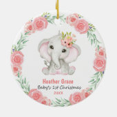 Babys Eerste Kerstmis Meisjes Olifant Gepersonalis Keramisch Ornament (Achterkant)