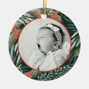 Baby's Eerste Kerstmis met Geboortestatistieken Va Keramisch Ornament