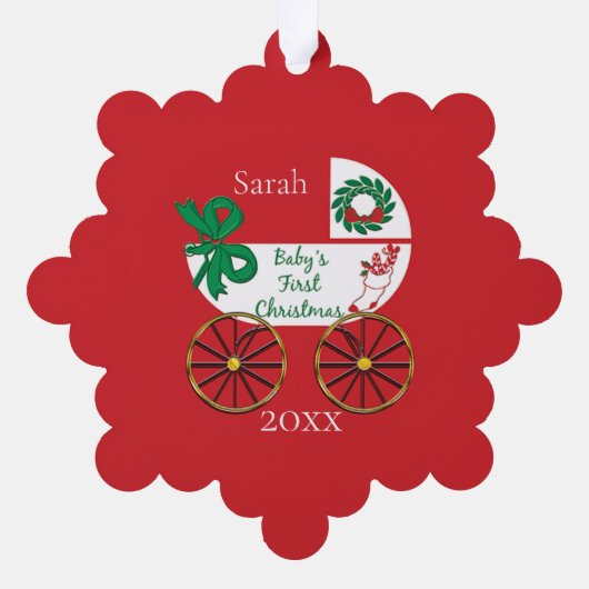 Baby's Eerste Kerstmis met naam en datum Ornament Kaart (Achterkant)