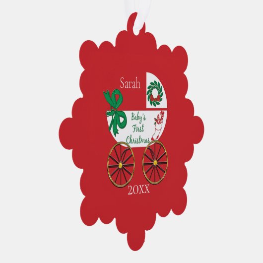 Baby's Eerste Kerstmis met naam en datum Ornament Kaart (Rechts)
