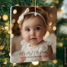 Baby's Eerste Kerstmis Minimalistisch Schrift 2 Fo Keramisch Ornament