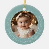 Baby's eerste kerstmis Mint Modern 2 foto pasgebor Keramisch Ornament (Voorkant)