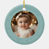 Baby's eerste kerstmis Mint Modern 2 foto pasgebor Keramisch Ornament (Achterkant)