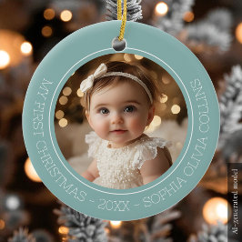 Baby's eerste kerstmis Mint Modern 2 foto pasgebor Keramisch Ornament