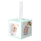 Baby's Eerste Kerstmis | Mintgroene multi foto Decoratie (Voorkant hoekig)