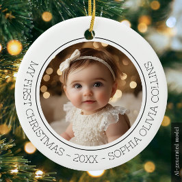Baby's Eerste Kerstmis Modern 2 Foto Pasgeborene N Keramisch Ornament