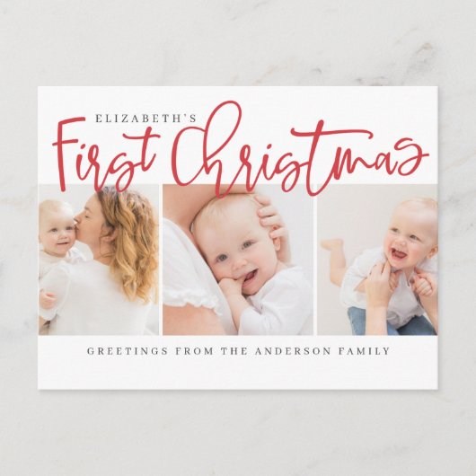 Baby's eerste Kerstmis Moderne Eenvoudige Foto Feestdagenkaart (Voorkant)