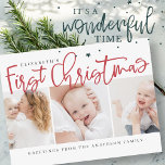 Baby's eerste Kerstmis Moderne Eenvoudige Foto Feestdagenkaart<br><div class="desc">Het ontwerp aan de voorzijde bestaat uit een speelse cursieve typografie van "Eerste Kerstmis". Voeg een aangepaste foto van uw nieuwe baby toe en voeg de naam van de baby en het gezin toe. Dit ontwerp is modern,  chic,  speels en leuk.</div>