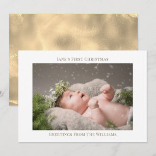 Baby's eerste kerstmis moderne, eenvoudige fotokaa notitiekaartje