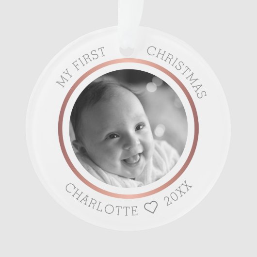 Baby's eerste kerstmis moderne elegante foto ornament (voorkant)
