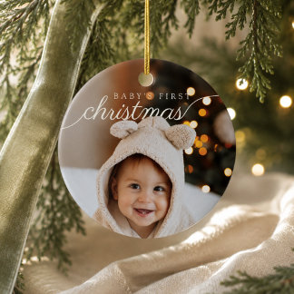 Baby's eerste kerstmis moderne foto keramisch ornament