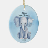 Baby's Eerste Kerstmis Olifant Blauw Gepersonalise Keramisch Ornament (Rechts)