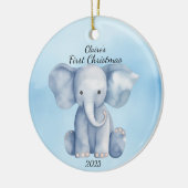 Baby's Eerste Kerstmis Olifant Blauw Gepersonalise Keramisch Ornament (Links)