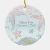 Baby's Eerste Kerstmis Onder het Zee Zeemeermin Fo Keramisch Ornament (Voorkant)