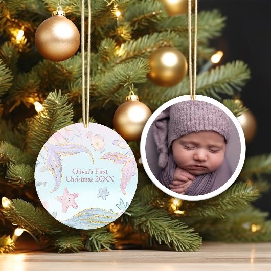 Baby's Eerste Kerstmis Onder het Zee Zeemeermin Fo Keramisch Ornament