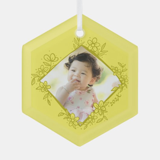 Baby's Eerste Kerstmis Ornament - Geel (Voorkant)