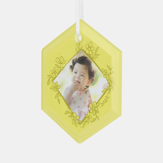 Baby's Eerste Kerstmis Ornament - Geel (Voorkant links)