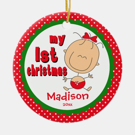 Baby's Eerste Kerstmis Ornament Stokfiguur Meisje (Voorkant)