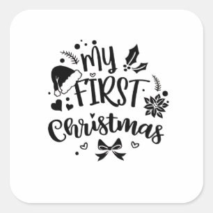 Baby's Eerste Kerstmis Overeenkomstige Familie Vierkante Sticker