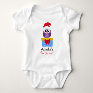 Baby's Eerste Kerstmis Paarse Owl Romper
