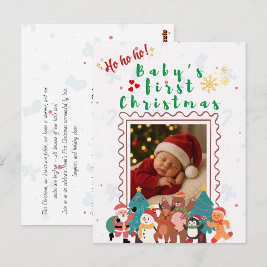 Baby's Eerste Kerstmis Persoonlijk Briefkaart (Voorkant / Achterkant)