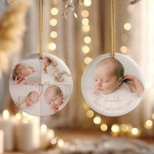 Baby's Eerste Kerstmis Persoonlijke 5 Foto Strik Keramisch Ornament