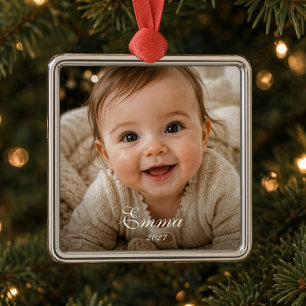Baby's Eerste Kerstmis Persoonlijke Baby Foto Metalen Ornament