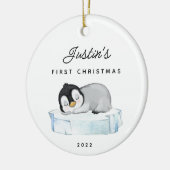 Baby's Eerste Kerstmis Pinguïn 2-zijdige Foto Keramisch Ornament (Links)