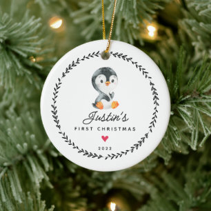 Baby's eerste kerstmis pinguïn keramische kerstbal keramisch ornament